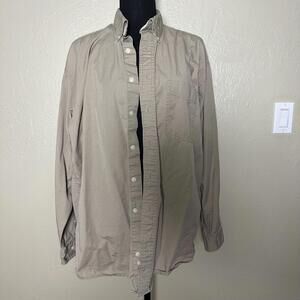 90s Cotton Button-Down Shirt Sz Large Relaxed Fit Neutral Khaki Dadcore Gorpcore